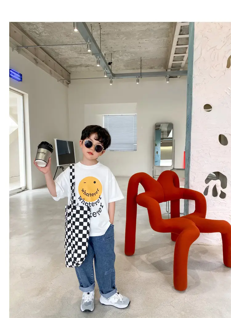 2025 Summer Boys T-Shirt Yellow Smile Graphic Cotton — feature 11