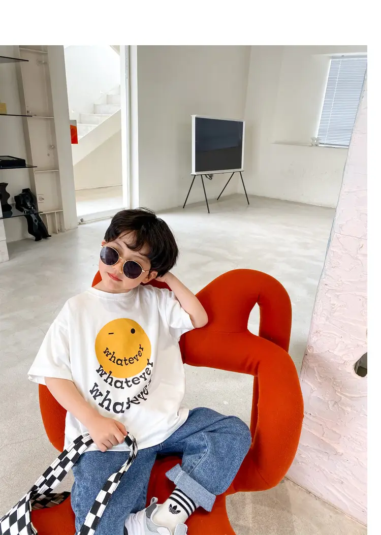2025 Summer Boys T-Shirt Yellow Smile Graphic Cotton — feature 14