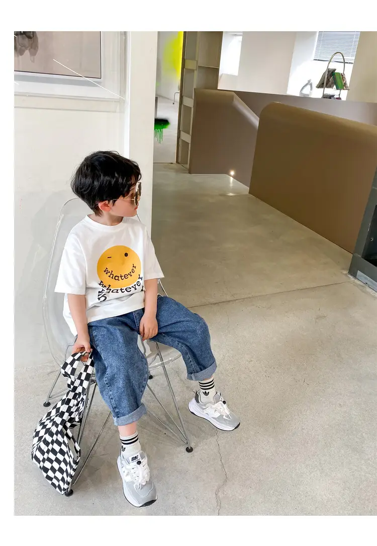 2025 Summer Boys T-Shirt Yellow Smile Graphic Cotton — feature 15