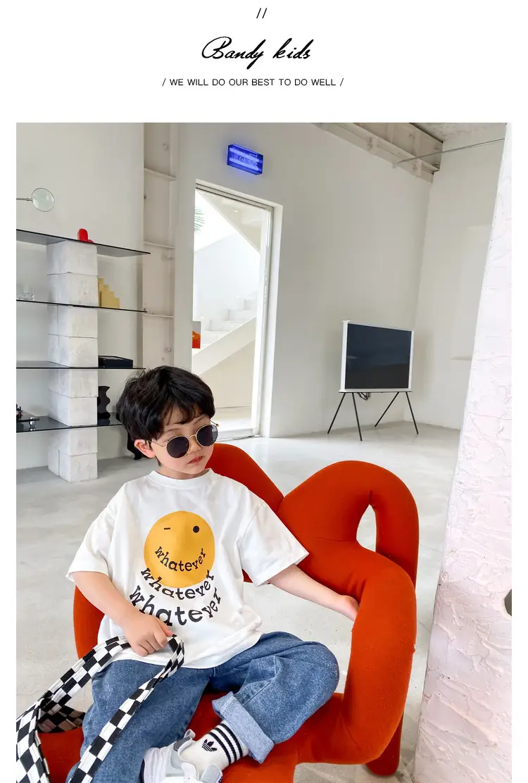 2025 Summer Boys T-Shirt Yellow Smile Graphic Cotton — feature 2