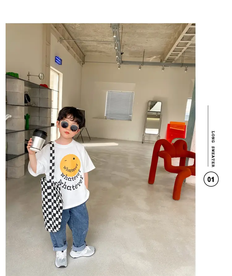 2025 Summer Boys T-Shirt Yellow Smile Graphic Cotton — feature 3