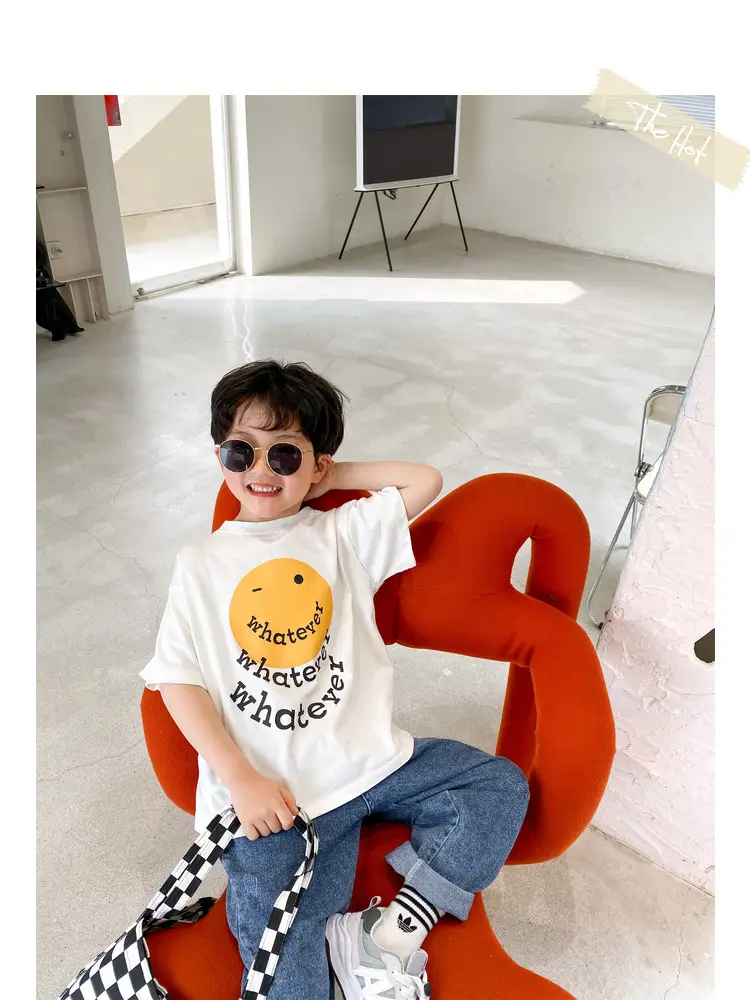 2025 Summer Boys T-Shirt Yellow Smile Graphic Cotton — feature 4