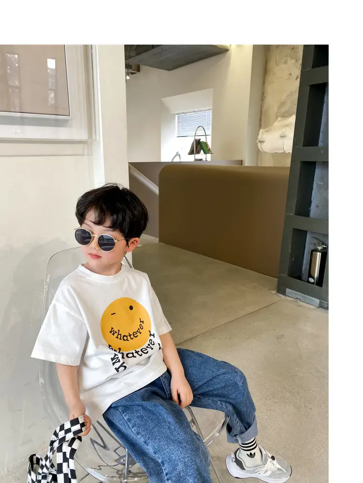 2025 Summer Boys T-Shirt Yellow Smile Graphic Cotton — feature 5