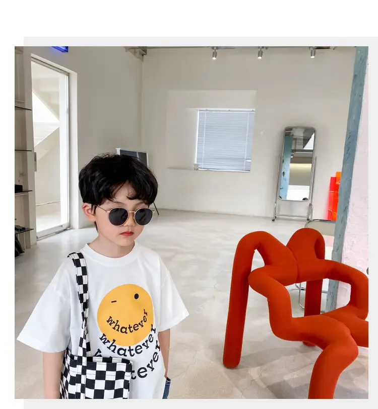 2025 Summer Boys T-Shirt Yellow Smile Graphic Cotton — feature 6