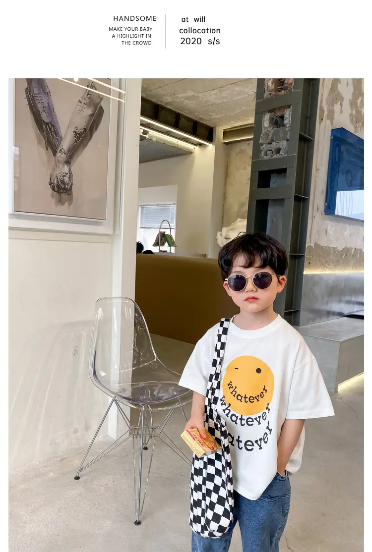 2025 Summer Boys T-Shirt Yellow Smile Graphic Cotton — feature 8