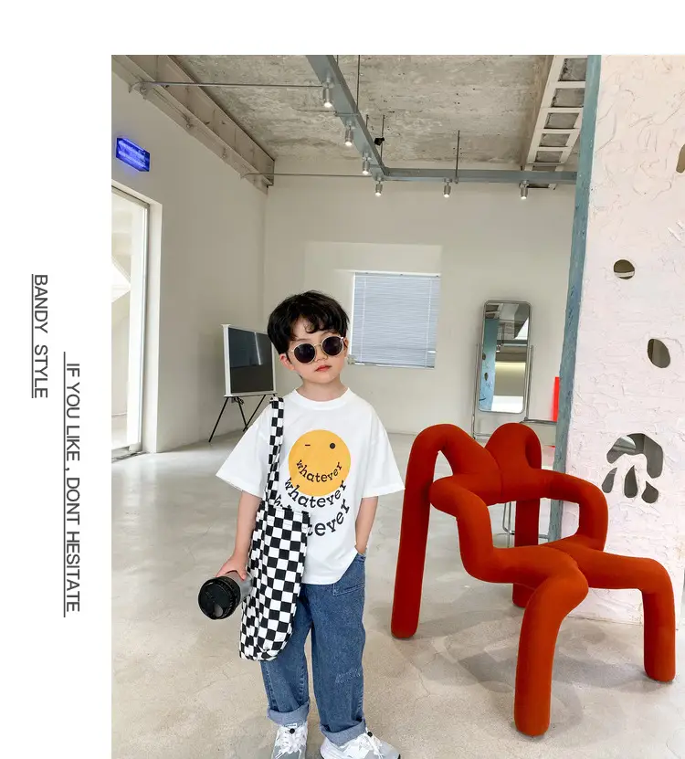 2025 Summer Boys T-Shirt Yellow Smile Graphic Cotton — feature 9