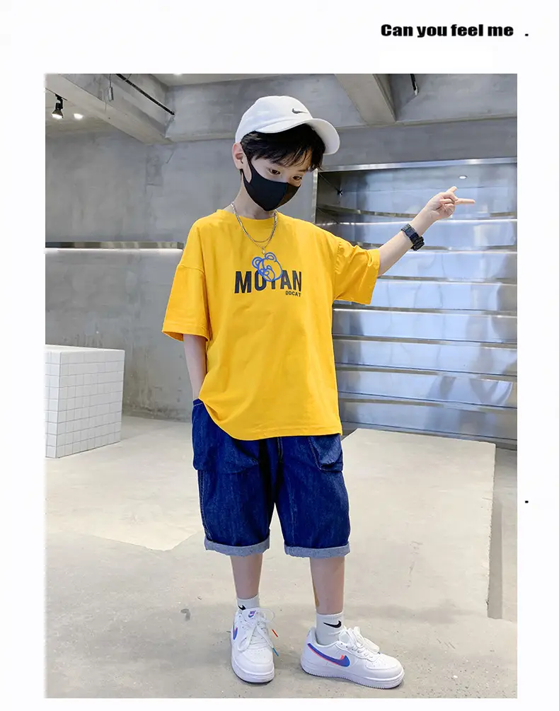 Kids Cotton T-Shirt Yellow Cartoon Print Summer Wear — feature 17
