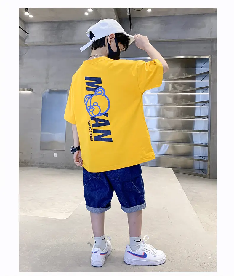 Kids Cotton T-Shirt Yellow Cartoon Print Summer Wear — feature 18