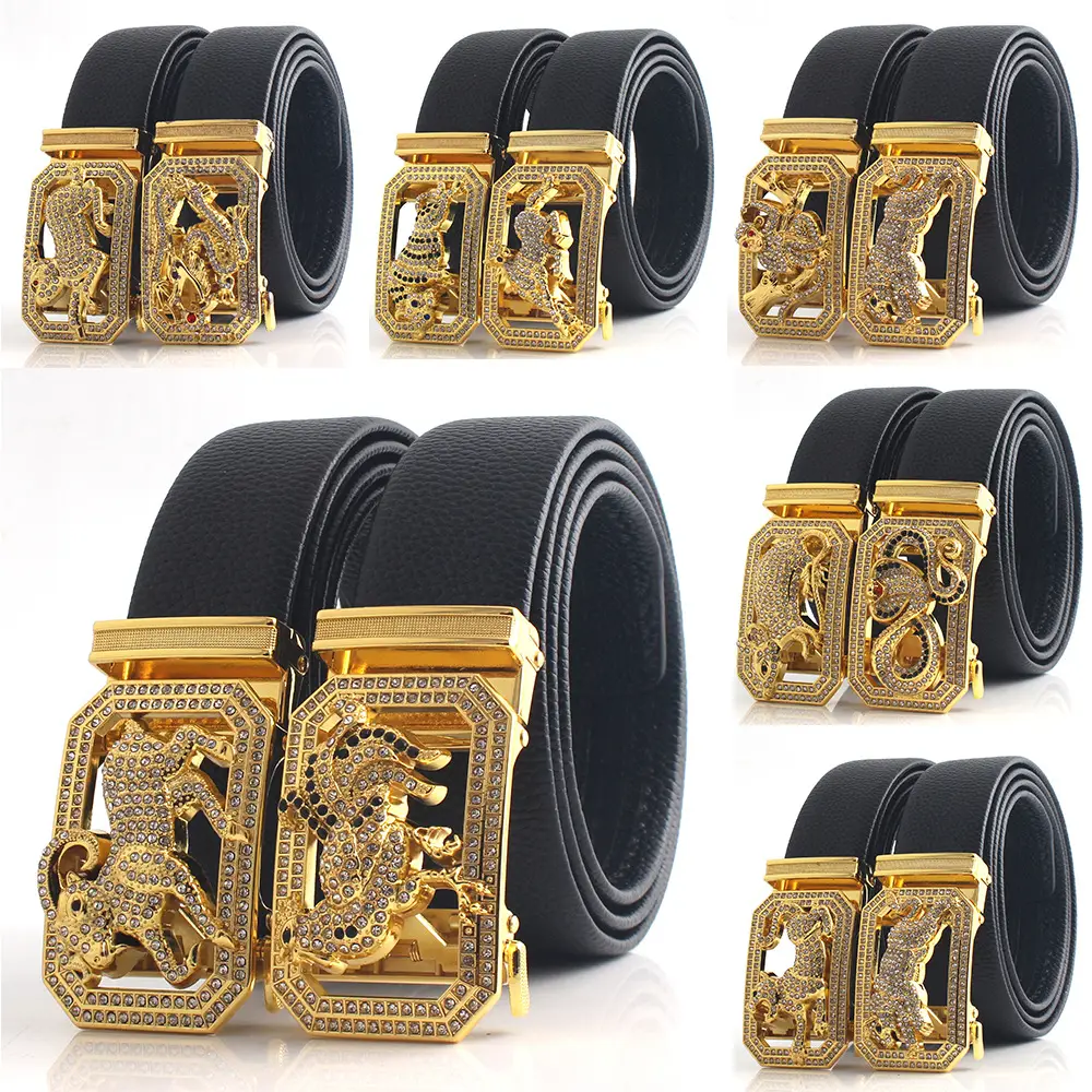 Hongsheng Men's Rhinestone Inlay Belt with Dragon Design - Image 12