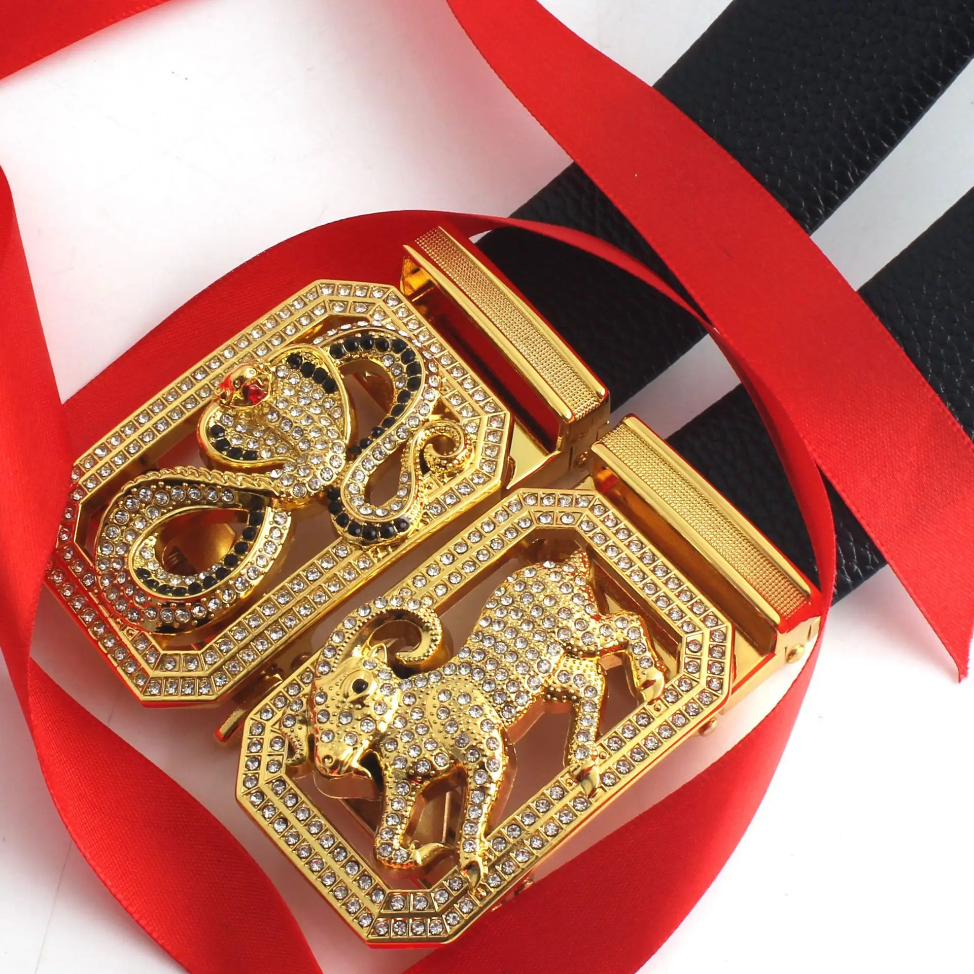 Hongsheng Men's Rhinestone Inlay Belt with Dragon Design - Image 15