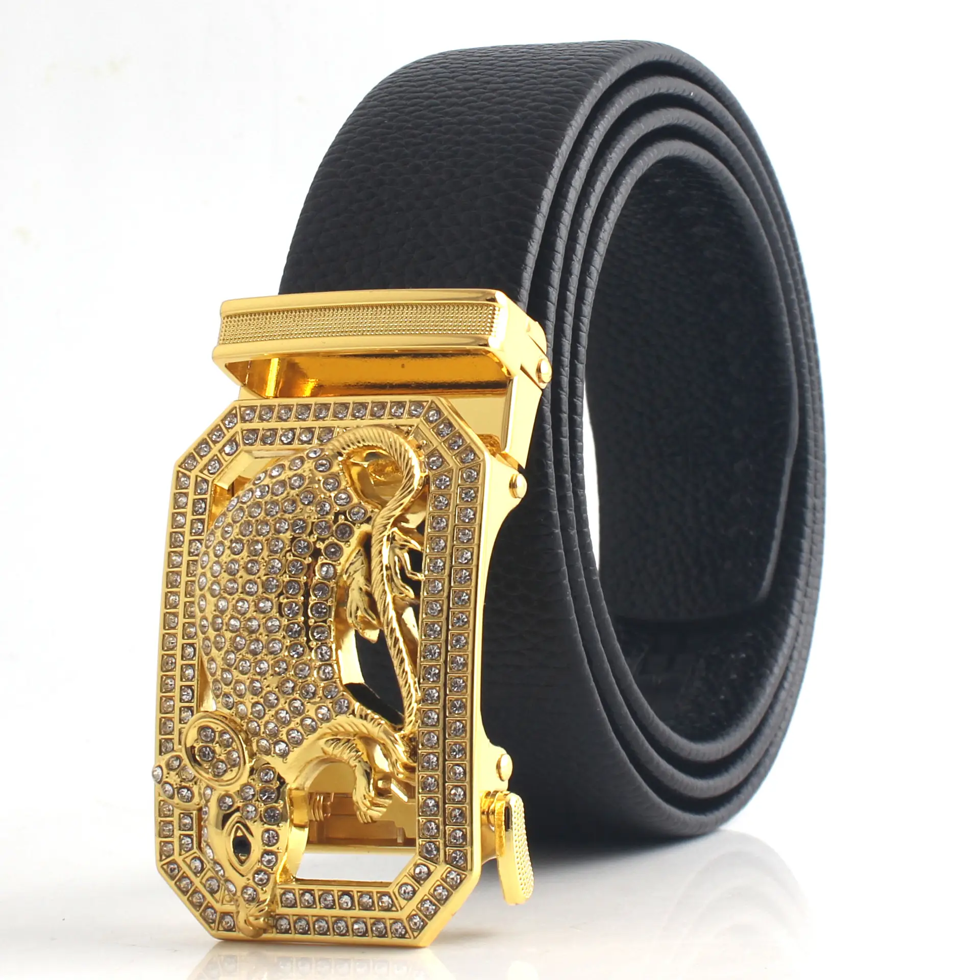 Hongsheng Men's Rhinestone Inlay Belt with Dragon Design