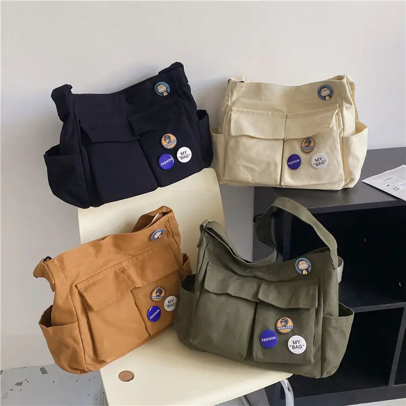 White Canvas Shoulder Crossbody Bag for Men Women - Image 6