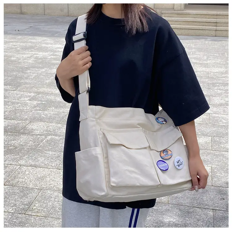 White Canvas Shoulder Crossbody Bag for Men Women — feature 35