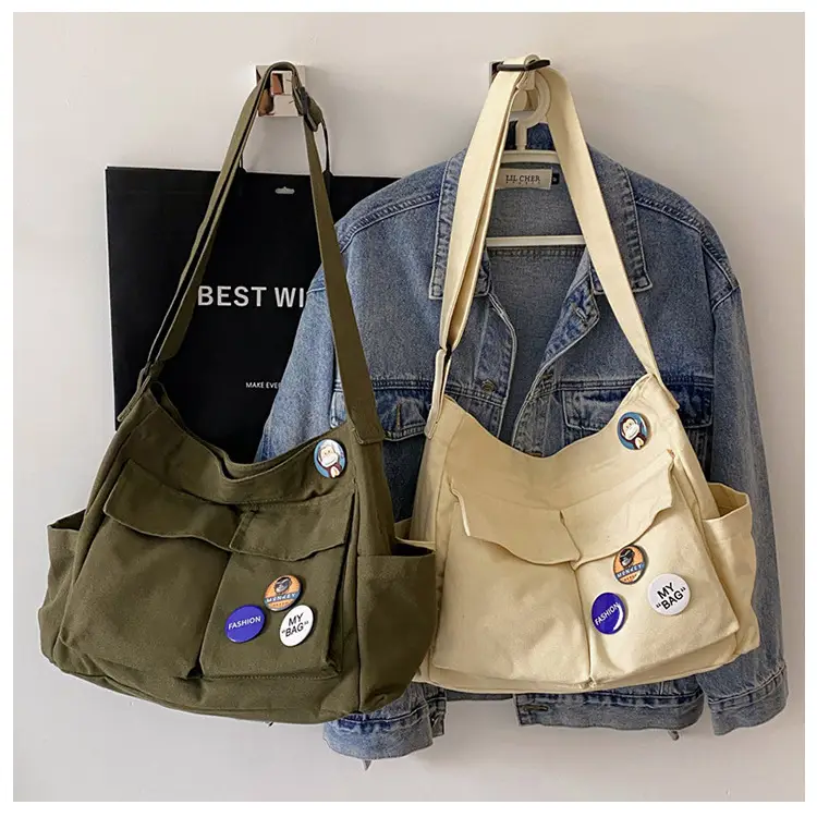White Canvas Shoulder Crossbody Bag for Men Women — feature 41