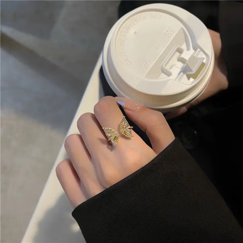 Golden Butterfly Index Finger Ring with Clear Stones - Image 4