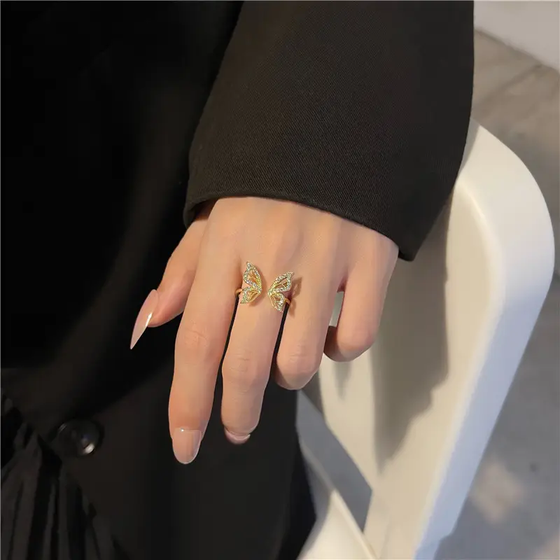 Golden Butterfly Index Finger Ring with Clear Stones - Image 6