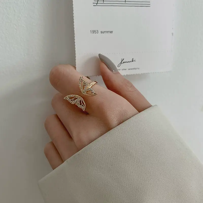 Golden Butterfly Index Finger Ring with Clear Stones — feature 10