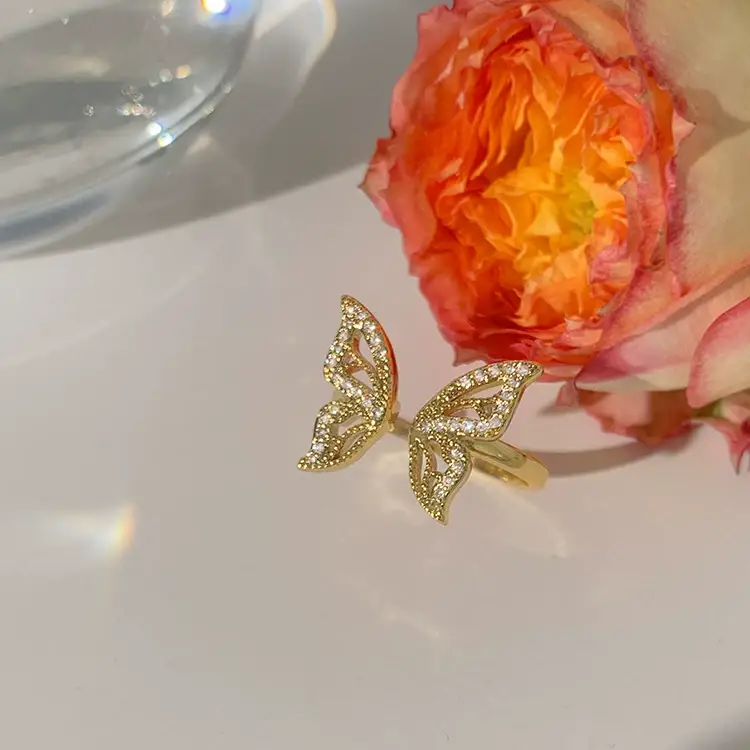 Golden Butterfly Index Finger Ring with Clear Stones — feature 6