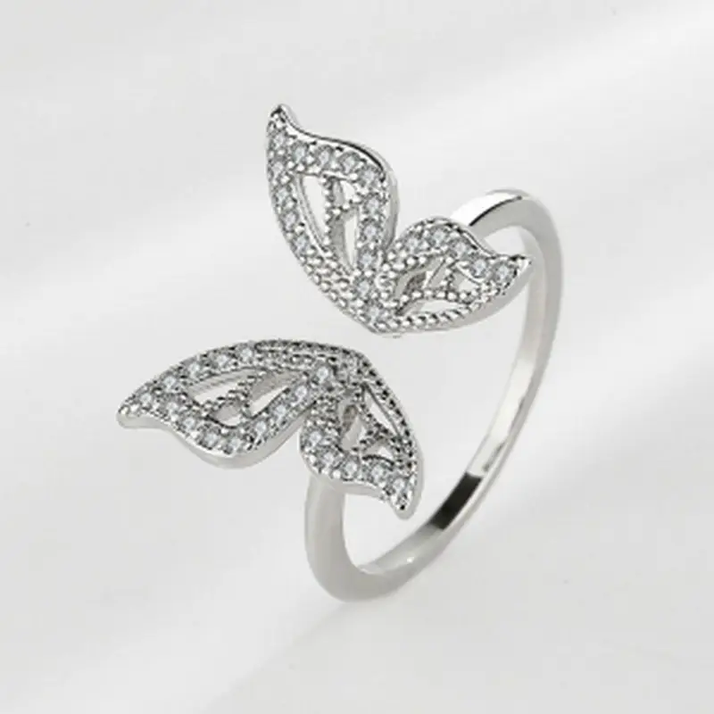 Golden Butterfly Index Finger Ring with Clear Stones - Image 2