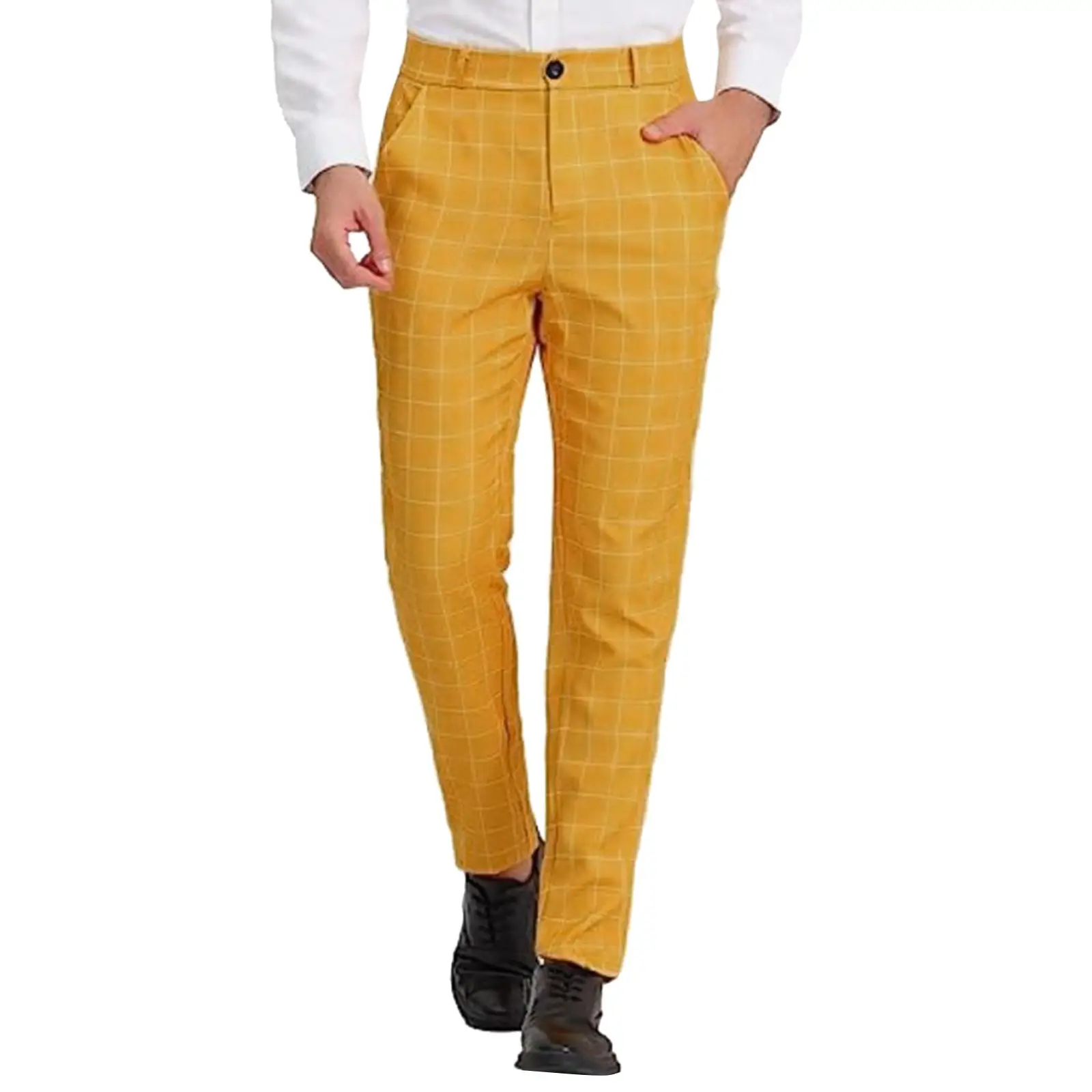 Men's Digital Print Slim Fit Pencil Pants Yellow Orange - Image 10