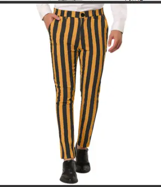 Men's Digital Print Slim Fit Pencil Pants Yellow Orange - Image 17