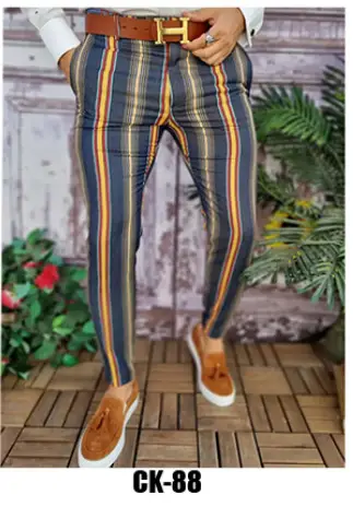 Men's Digital Print Slim Fit Pencil Pants Yellow Orange - Image 21