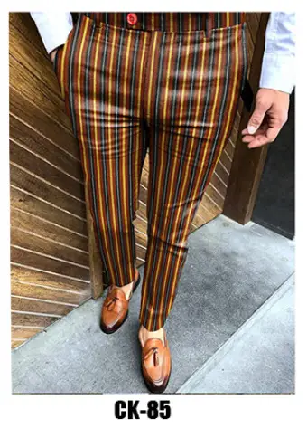 Men's Digital Print Slim Fit Pencil Pants Yellow Orange - Image 22