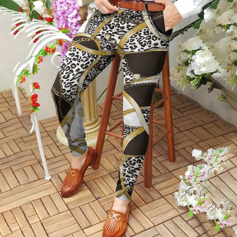 Men's Digital Print Slim Fit Pencil Pants Yellow Orange - Image 8