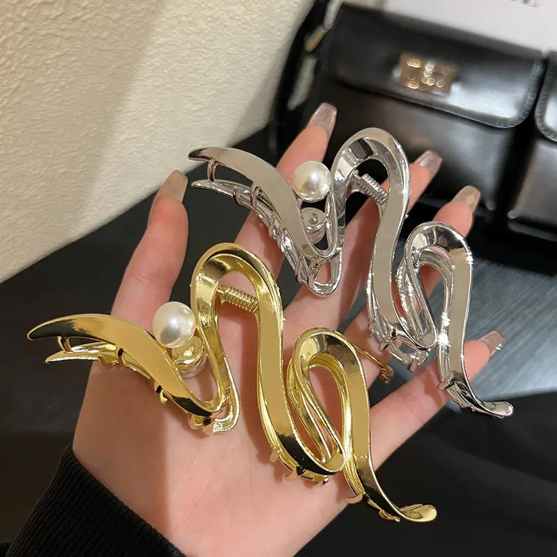 Pearl Wave Hair Clips Women's 2023 Gold Silver