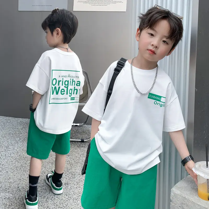 Boys White T-Shirt Green Pants Summer 2025 - Image 3