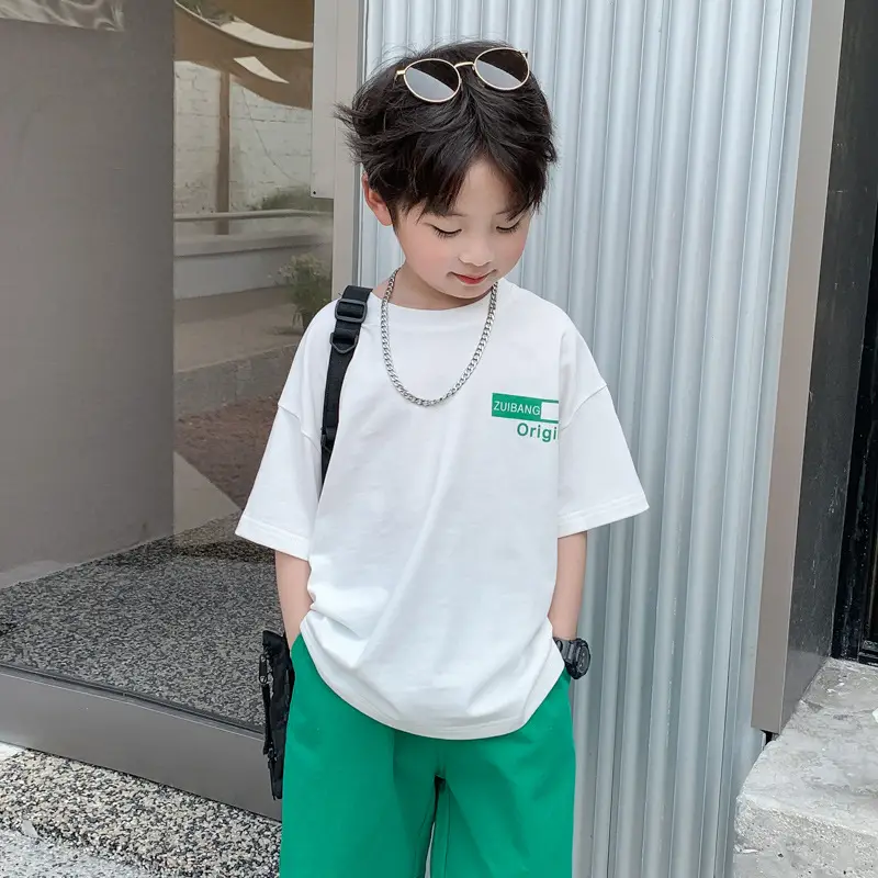 Boys White T-Shirt Green Pants Summer 2025 - Image 4