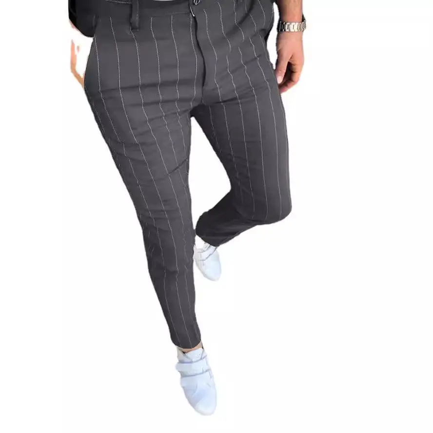 Men Blue Striped Slim Fit Pants 2025 - Image 9