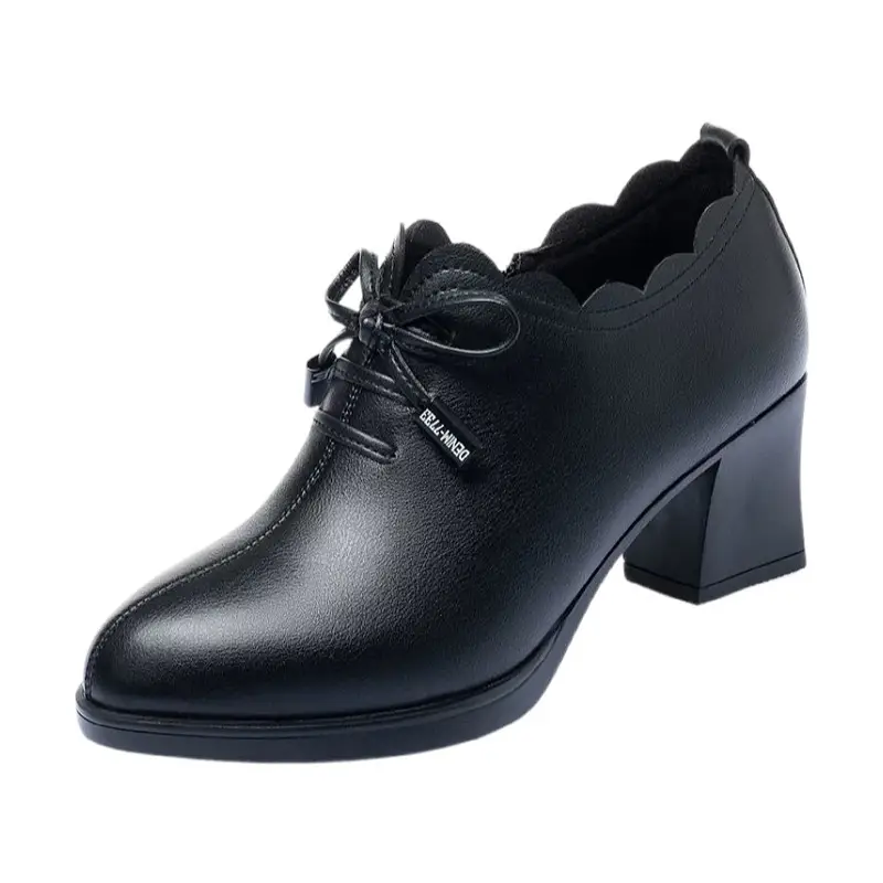 Mid-heel Mama Shoes 2023 Spring New Women's Leather Shoes Thick-heel Bow Single-layer Shoes Women's Soft Leather All-match High-heeled Shoes - Image 6