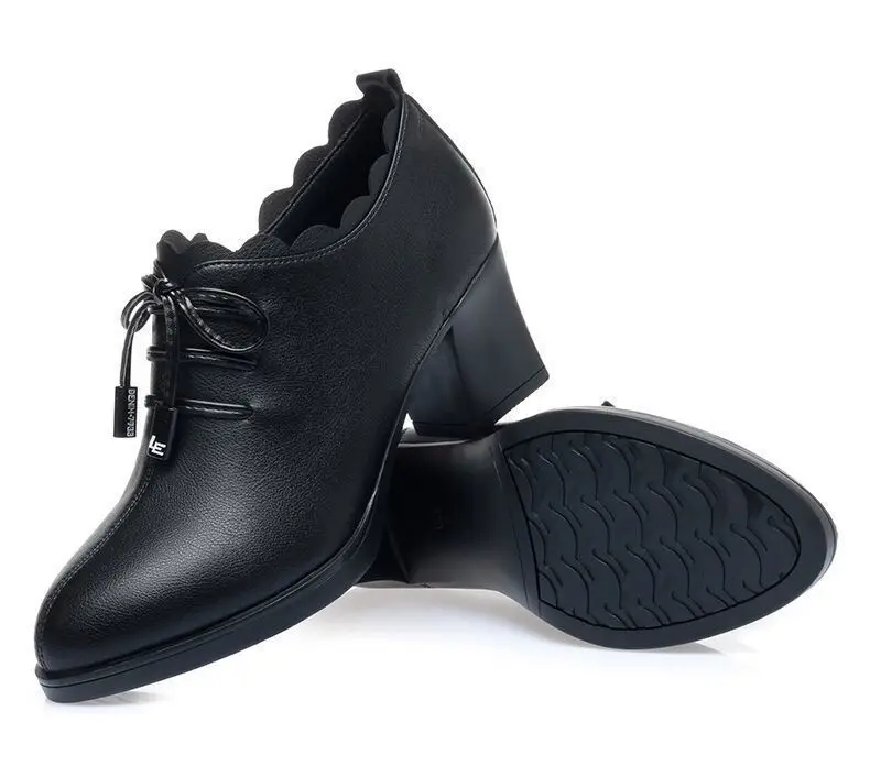 Mid-heel Mama Shoes 2023 Spring New Women's Leather Shoes Thick-heel Bow Single-layer Shoes Women's Soft Leather All-match High-heeled Shoes — feature 14