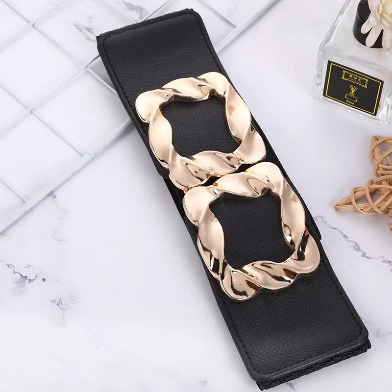 Women's Elastic Wide Girdle Belt with Gold Chain - Image 3