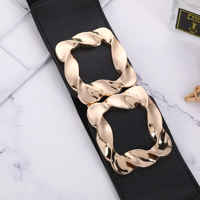 Women's Elastic Wide Girdle Belt with Gold Chain - Image 4