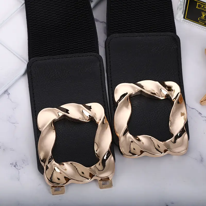 Women's Elastic Wide Girdle Belt with Gold Chain - Image 5