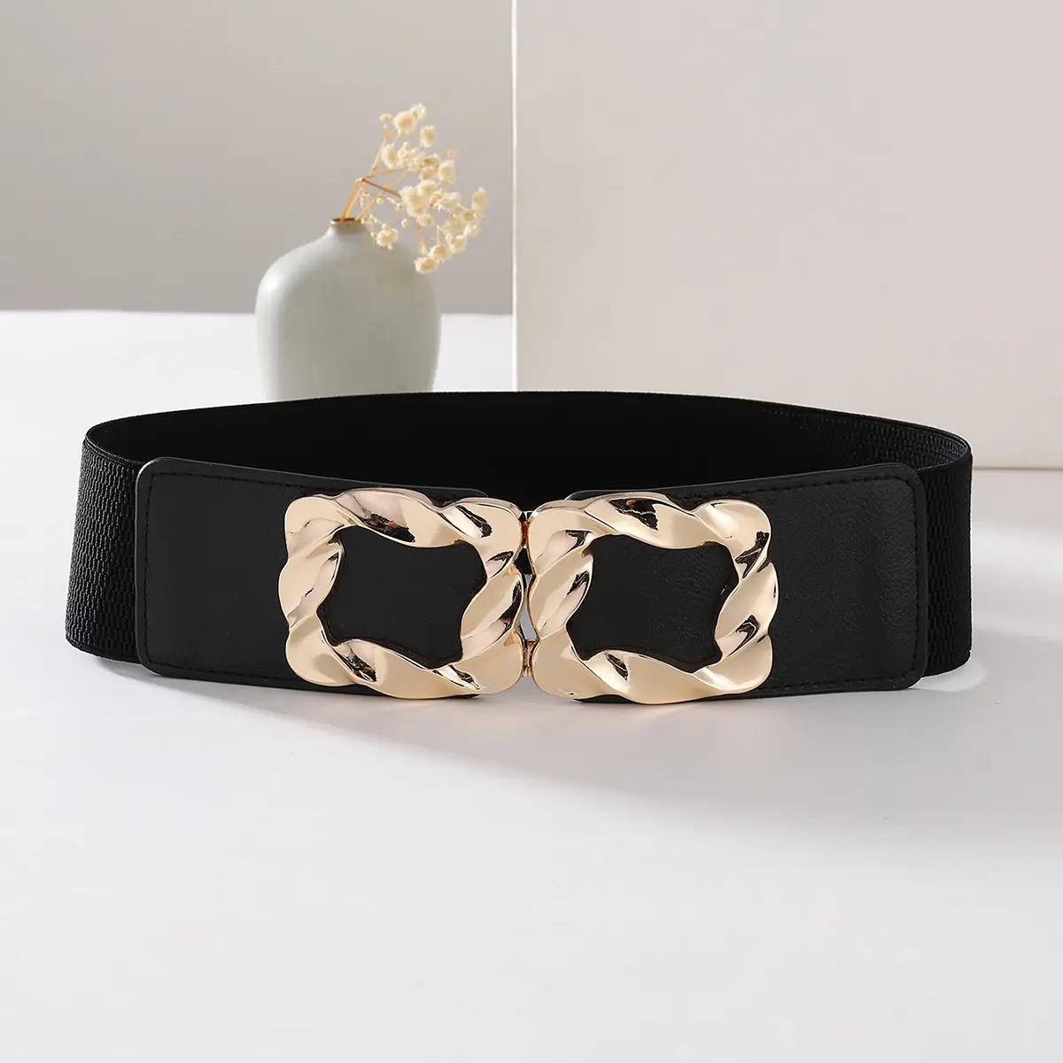 Women's Elastic Wide Girdle Belt with Gold Chain β feature 5