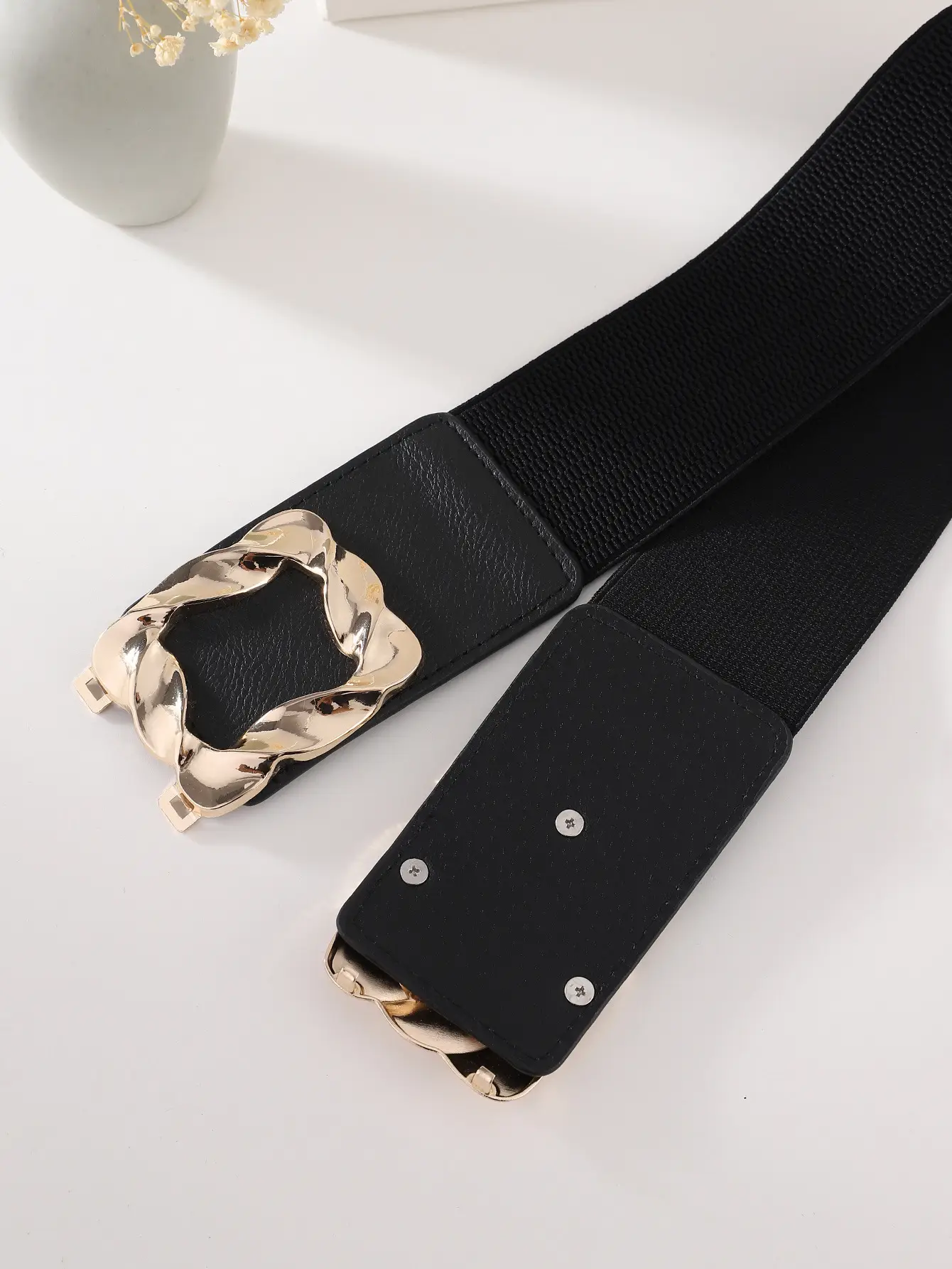 Women's Elastic Wide Girdle Belt with Gold Chain β feature 6