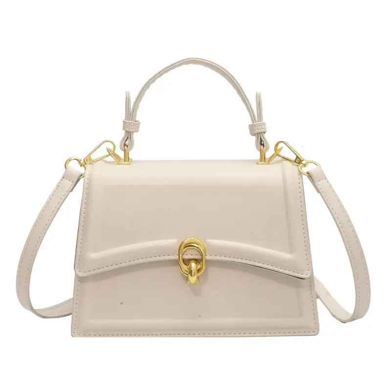 Women's Cream Satchel Shoulder Bag with Gold Clasp - Image 10