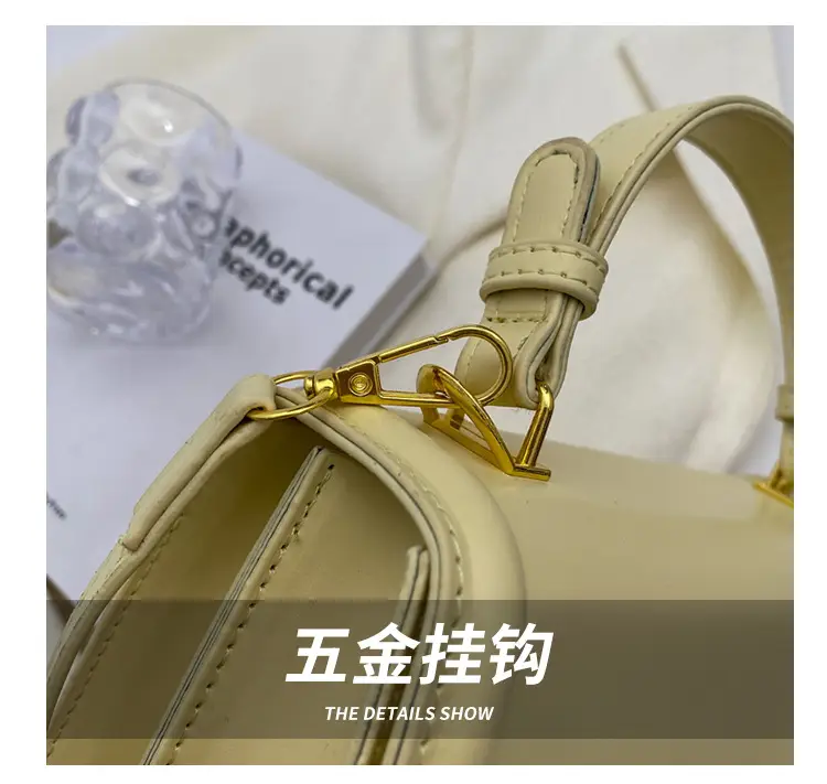 Women's Cream Satchel Shoulder Bag with Gold Clasp — feature 13