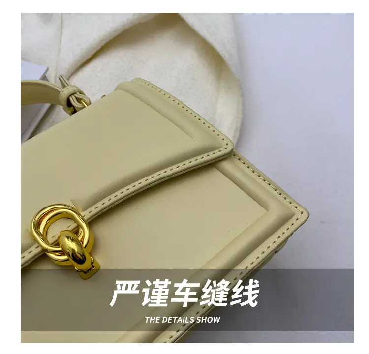 Women's Cream Satchel Shoulder Bag with Gold Clasp — feature 14