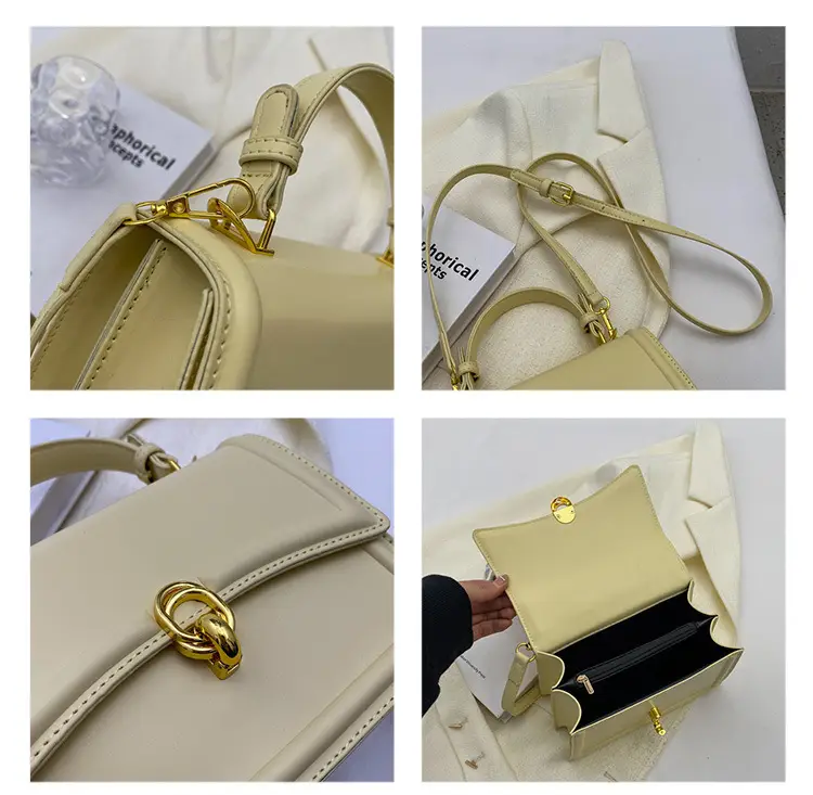 Women's Cream Satchel Shoulder Bag with Gold Clasp — feature 17
