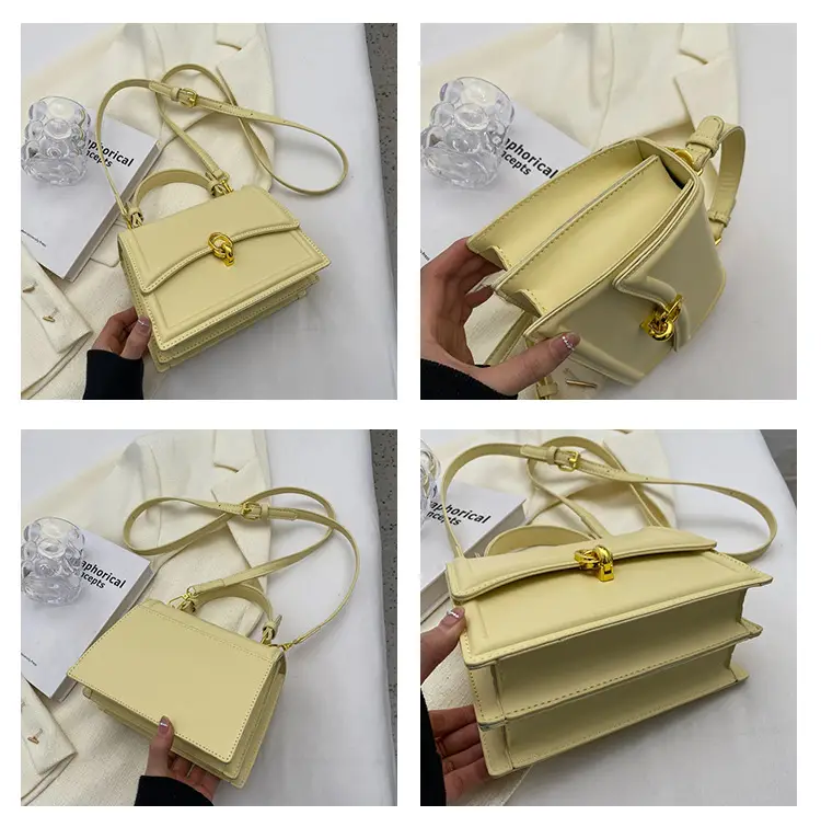 Women's Cream Satchel Shoulder Bag with Gold Clasp — feature 18