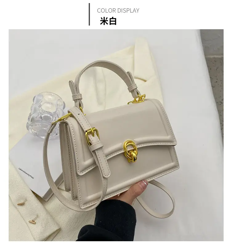 Women's Cream Satchel Shoulder Bag with Gold Clasp — feature 20