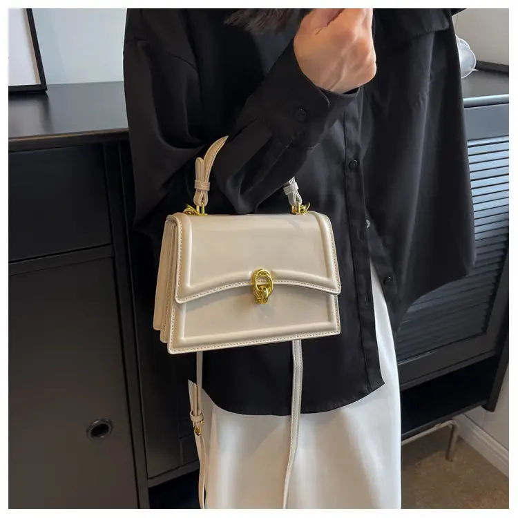Women's Cream Satchel Shoulder Bag with Gold Clasp — feature 24