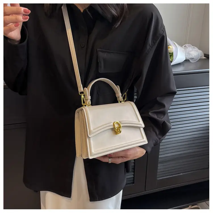 Women's Cream Satchel Shoulder Bag with Gold Clasp — feature 25