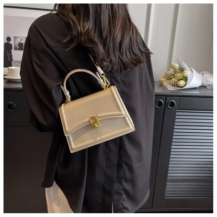 Women's Cream Satchel Shoulder Bag with Gold Clasp — feature 26