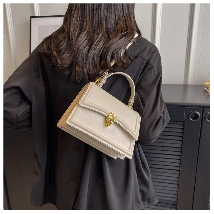 Women's Cream Satchel Shoulder Bag with Gold Clasp — feature 27