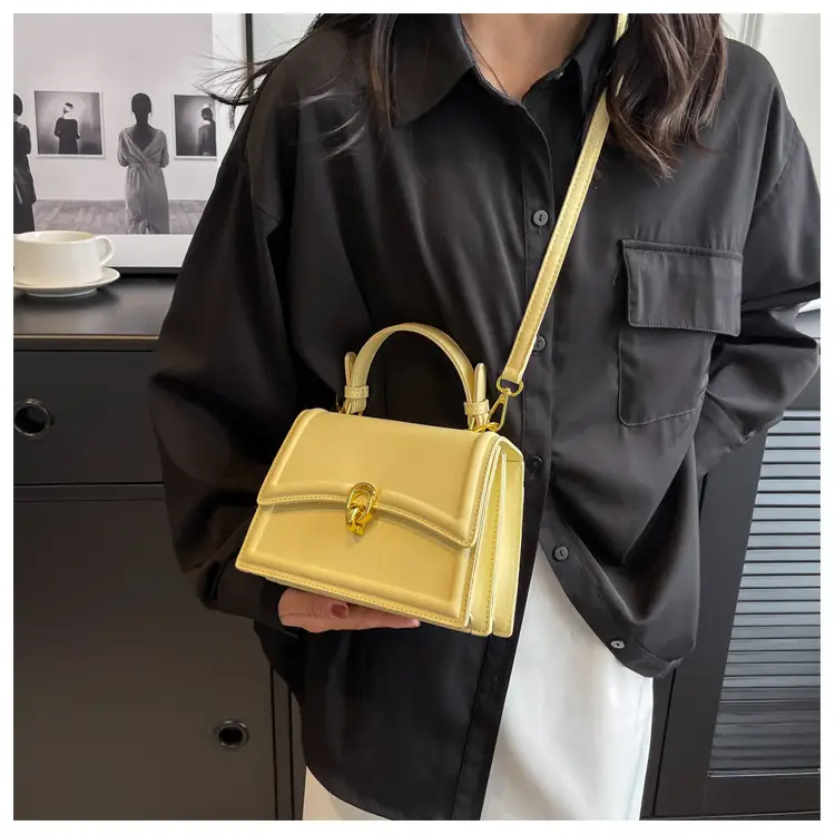 Women's Cream Satchel Shoulder Bag with Gold Clasp — feature 28